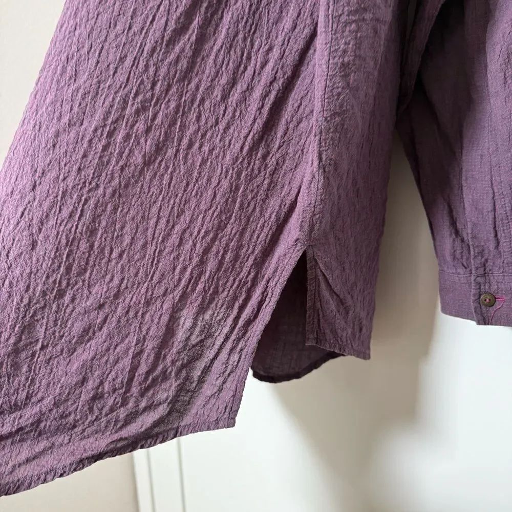 Free People Love Her Madly Shirt Sz M Purple Oversized Button Up Puckered Boho - Picture 7 of 11